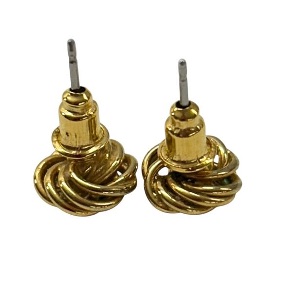 Small Goldtone Post Pierced Earrings Knot .4 Inch Knot - Picture 5 of 6
